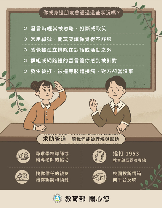 函轉教育部製作「四防齊心、校園安心」相關宣導文宣圖片