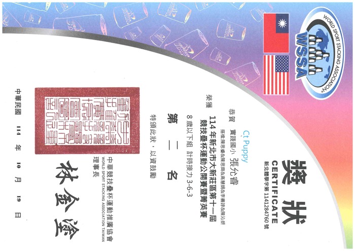 賀!202 張允睿 參加114年新北市大新莊區第十一屆競技疊盃運動公開賽暨菁英賽榮獲佳績!!圖片