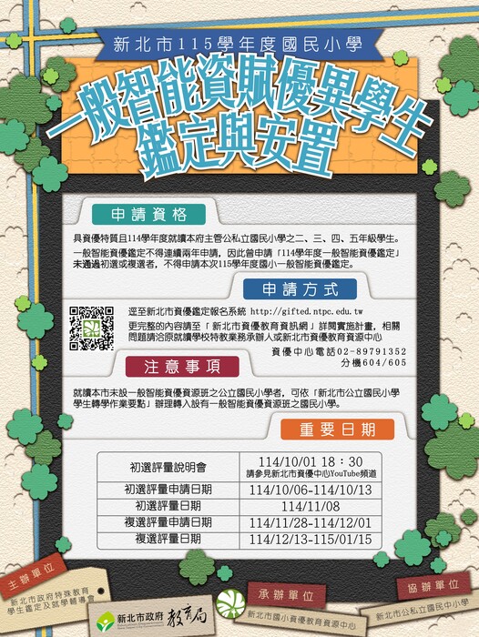 新北市115學年度國民小學一般智能資賦優異學生鑑定及安置圖片
