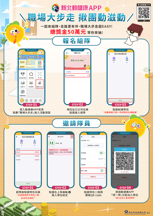 其他活動內容，請參閱活動辦法(網址：https://reurl. cc/Xx9rnj)。 三、旨揭活動委託樂點行銷有限公司辦理，活動專線(04)2707- 0700分機3102周小姐，如有活動相關問題，請於週一至週 五上午10時至下午6時（國定假日除外）洽詢。 四、檢附活動海報（如附件1）及組隊步驟海報（附件2），請 協助透過貴單位管道宣傳，並鼓勵貴單位及所屬單位踴躍 參加。