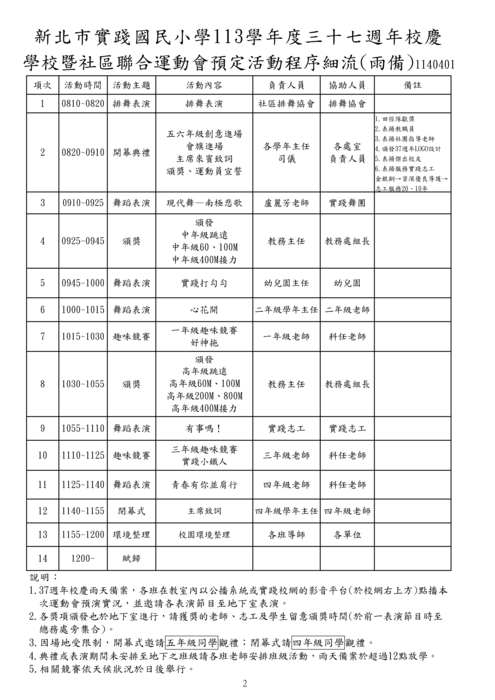 37週年校慶運動會_活動流程(晴天&雨備)圖片
